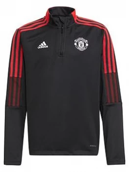 Image of adidas Youth Manchester United 21/22 Warm Up Top - Black, Size 7-8 Years