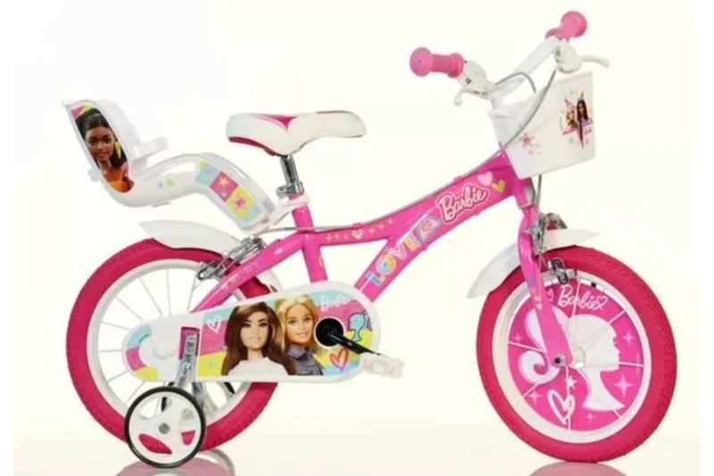 Image of Dino Bikes Barbie Kids Bike with Stabilisers - 14" Wheels Pink