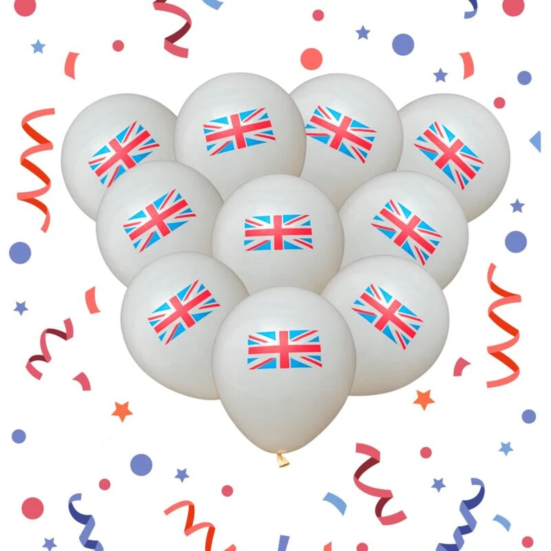 Image of Shatchi Union Jack Latex Balloons White 12" for all occasions 10pcs Multi unisex