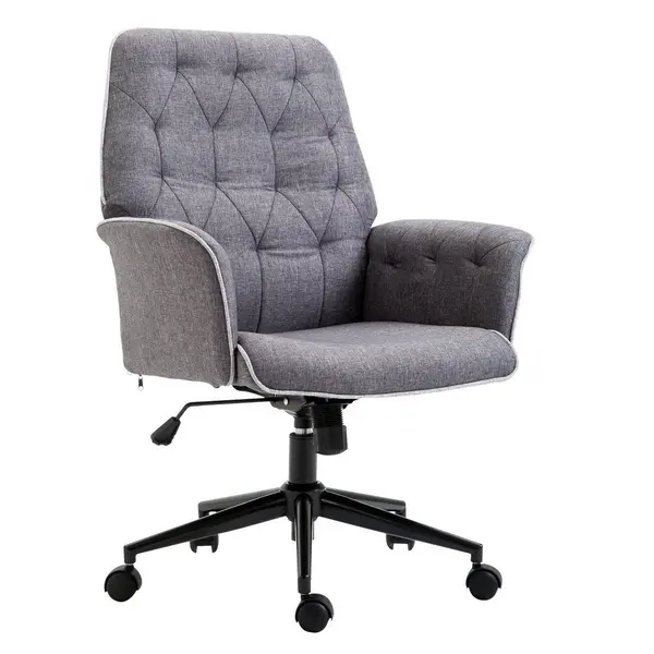 Image of VINSETTO Computer Chair withArmrest Modern Style Tufted Home Office Dining Room Dark Grey