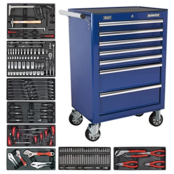 Image of Rollcab 7 Drawer - Ball Bearing Slides - Blue with 156pc Tool Kit