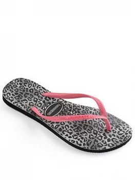 Image of Havaianas Slim Leopard and Pink Flip Flop - Black, Size 5, Women