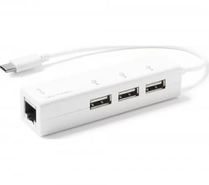 Image of Techlink USB Type-C to USB-A 3-Port Hub with Ethernet - 0.15 m