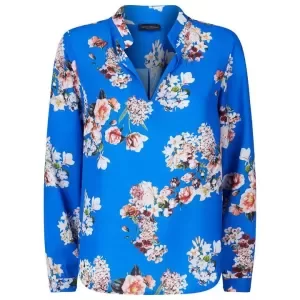 Image of James Lakeland Royal Floral Print Mandarin Collar Blouse - 8