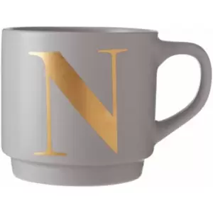 Image of Grey N Letter Mug Ceramic Coffee Mug Tea Cup Modern Cappuccino Cups With Grey Finish And Curved Handle 450 ML w13 x d9 x h9cm - Premier Housewares