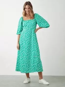 Image of Dorothy Perkins Floral Square Neck Midi Dress - Green, Size 12, Women