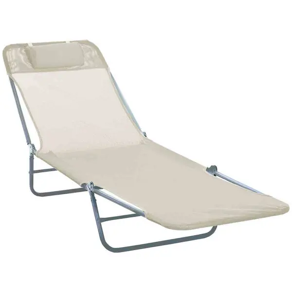 Image of Outsunny Adjustable Sun Bed Garden Lounger - Beige