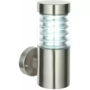 Image of Loops - IP44 Outdoor Wall Light Brushed Steel Spiraled Clear Shade Porch Outdoor Lamp