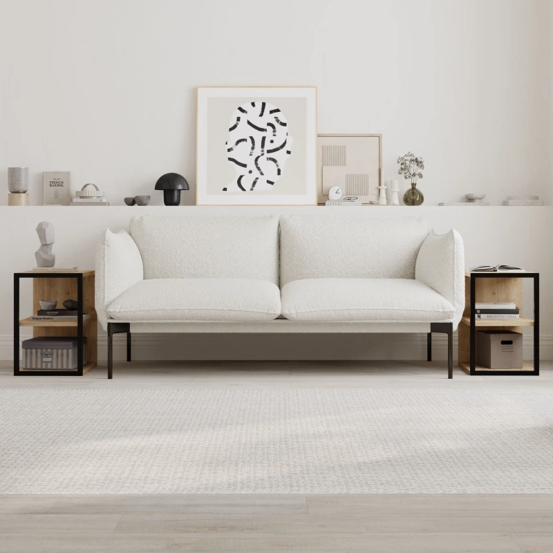 Image of Decortie Set of 2 Modern 'Echo' Sofa Side Tables 3-Tier with Metal Frame in Natural Size: 1 Pack Natural Unisex 1 Pack