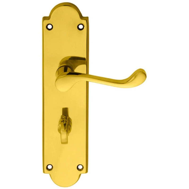 Image of Loops PAIR Victorian Scroll Handle on Bathroom Backplate 205 x 49mm Polished Brass Metallics