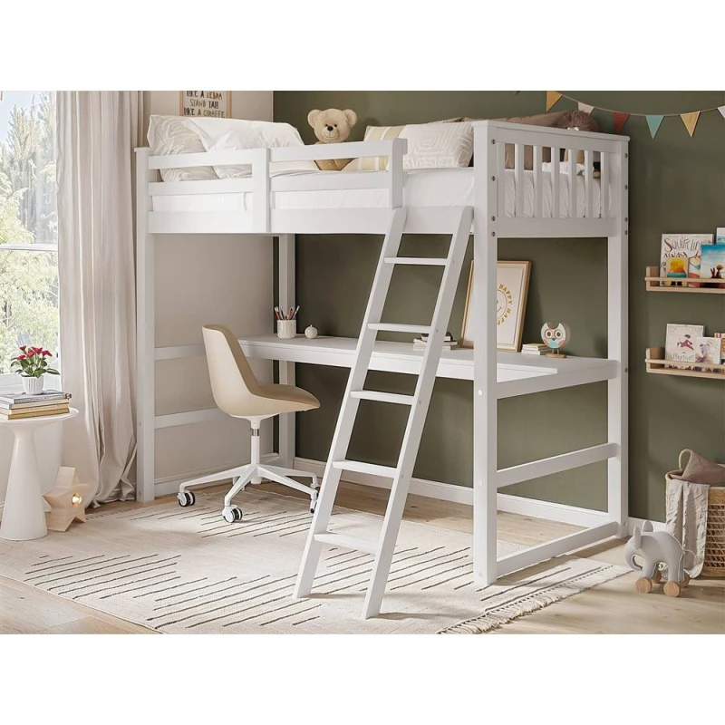 Image of Flair Jules High Sleeper with Desk White Size: Single White Unisex Single