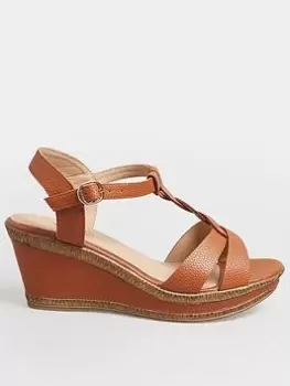 Image of Yours Yours Extra Wide Fit Comfort Cross Plaited Strap Wedge Tan, Brown, Size 6, Women