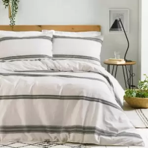 Image of The Linen Yard Osman Stripe 100% Cotton Duvet Cover Set, Ecru/Grey, Double