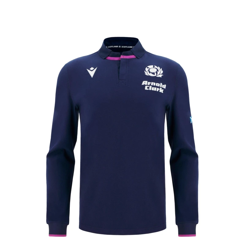 Image of Macron Scotland Rugby Long Sleeve Home Shirt 2025 2026 Juniors Navy male 7-8 (S)