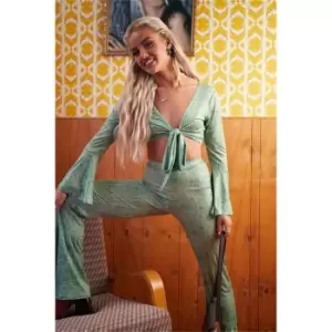 Image of I Saw It First Green Petite Printed Slinky Flare Trousers Co-Ord - Green