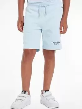 Image of Calvin Klein Jeans Boys Stack Logo Jogger Shorts - Keepsake Blue, Light Blue, Size 16 Years
