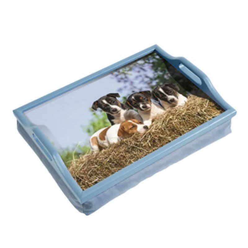 Image of Loops Laminated Wooden Lap Tray with Built in Cushion - 100 x 400 x 300mm - Dog Design Multi