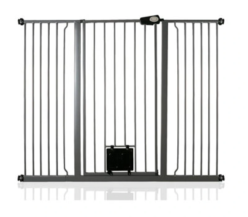 Image of Bettacare Pet Gate With Lockable Cat Flap, 139.8Cm - 147.4Cm, Slate Grey, 104Cm In Height