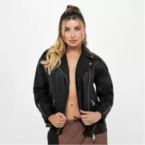Image of Missguided Faux Leather Boyfriend Belted Biker Jacket - Black