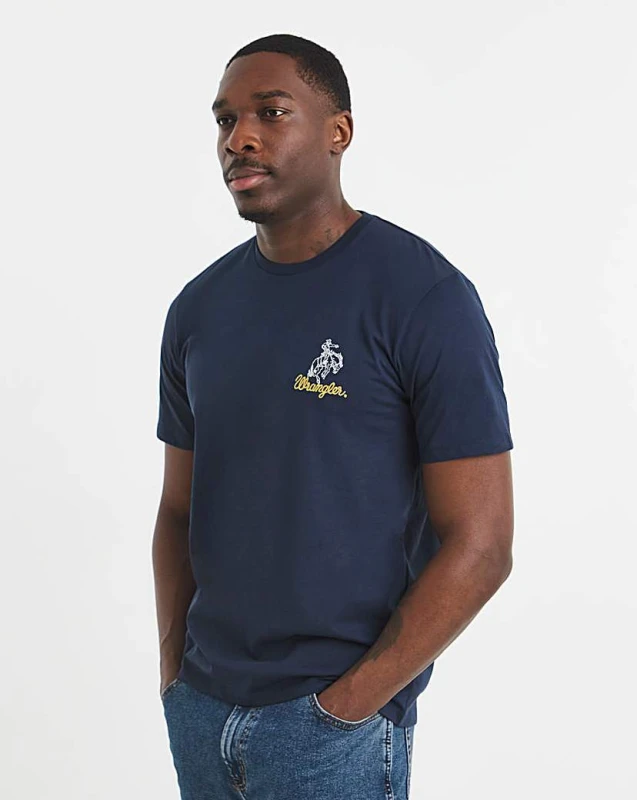 Image of Wrangler Wrangler Embroidery T-Shirt - Navy Navy - Wrangler - Size: M Navy Male M WR07402