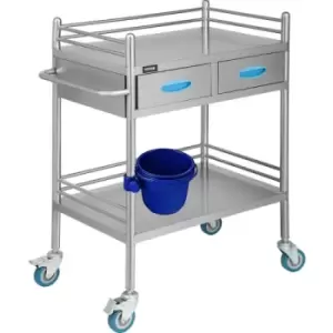 Image of VEVOR 2-Layer Lab Medical Cart with 2 Drawer Stainless Steel Rolling Cart Lab Medical Equipment Cart Trolley for Lab Hospital Clinics