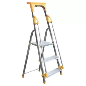 Image of Aluminium Safety Platform Steps with tool tray - 4 tread - EN131 compliant - platform height 800mm