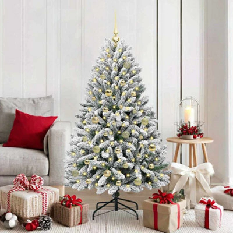 Image of vidaXL Artificial Christmas Tree with Gold Balls Green and White 150cm PVC and Metal, Green 3395743