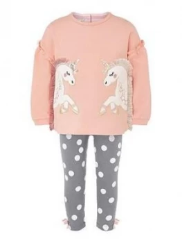 Image of Monsoon Baby Girls Organic Unicorn Top & Legging Set - Pink