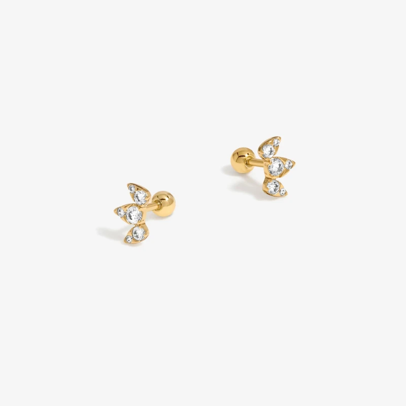 Image of Inicio Gold Plated Mini Crystal Tri Stone Earrings - Gift Pouch Gold female