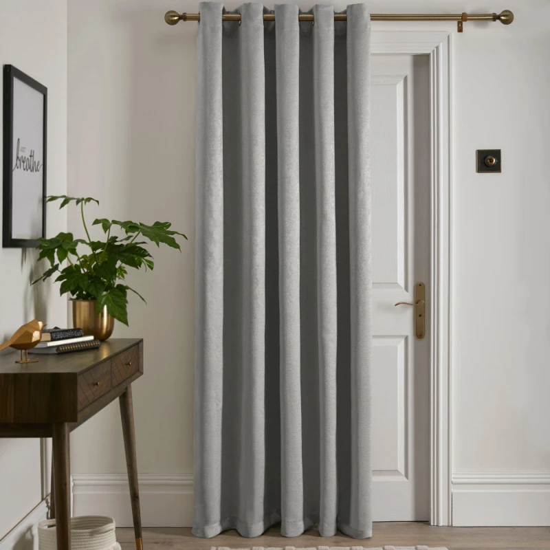 Image of Fusion Strata Single Panel Door or Window Eyelet Curtain Eyelet Curtains 66x84in Silver 38290811000