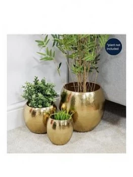 Image of Hestia Set Of 3 Gold Finish Metal Planters