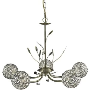 Image of 5 Light Multi Arm Ceiling Pendant Flower Design Antique Brass, Glass, G9