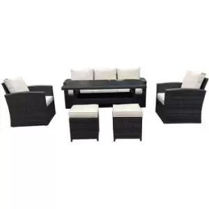 Image of 7 Seater Wicker Set Dark Brown Rattan 3 Seat Sofa, Table, 2 Chairs, 2 Stools Indoor Outdoor Garden Furniture Patio Conservatory