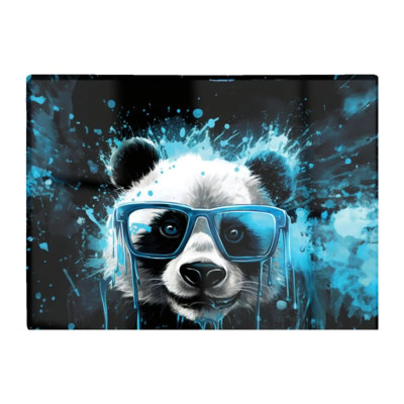 Image of Warren Reed Designer Blue Splashart Panda Face Glass Chopping Board