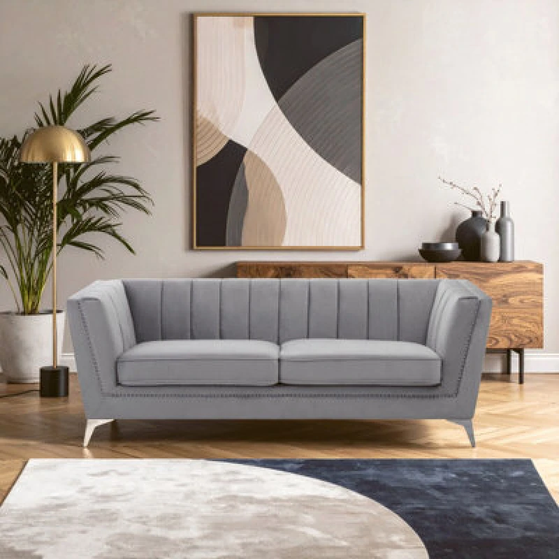 Image of Orsina Hansa Three Seat Grey Velvet Sofa
