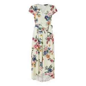 Image of Mela London Ivory Floral Wrap Dip Hem Dress - Cream