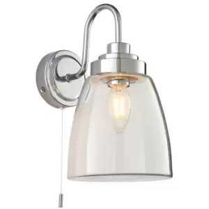 Image of IP44 Bathroom Wall Light Chrome & Domed Clear Glass Modern Curved Arm Oval Lamp
