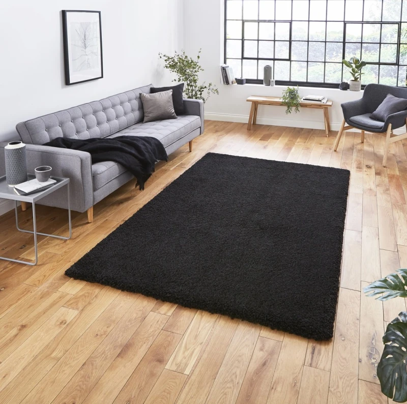Image of (120x170cm) Sierra 9000 Shaggy Rugs in Black High Dense Soft Polypropylene Mats
