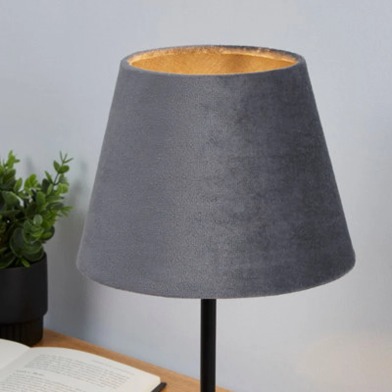 Image of Lighting Collection Velvet Drum Shade Charcoal unisex 20cm