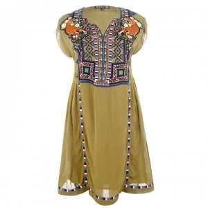 Image of Biba Embroidered Neon Dress - Khaki