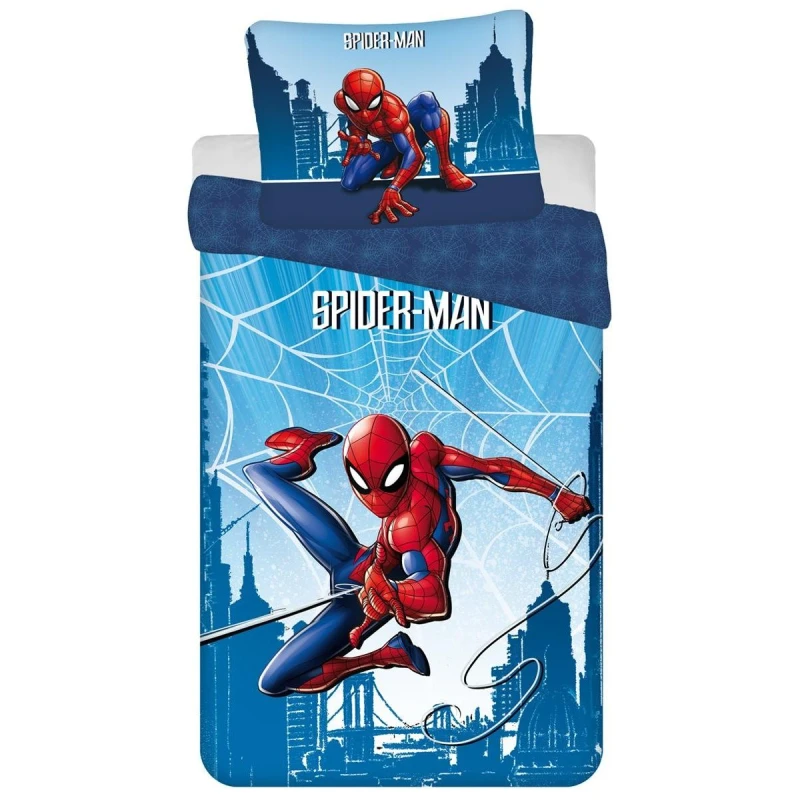 Image of Spider-Man Cotton Duvet Cover Set in Blue Size: Single Blue Unisex Single