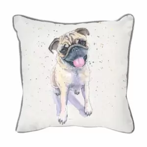 Image of Crossland Grove Pug Watercolour Cushion Silver 450x450mm