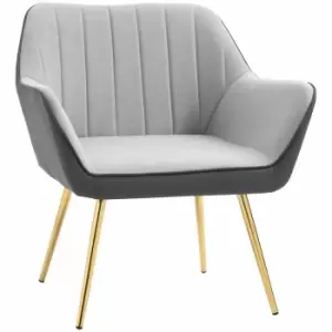 Image of HOMCOM Modern Velvet Armchair For Living Room And Bedroom, Light Grey