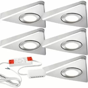 Image of 5x brushed nickel Triangle Surface Under Cabinet Kitchen Light & Driver Kit - Warm White led