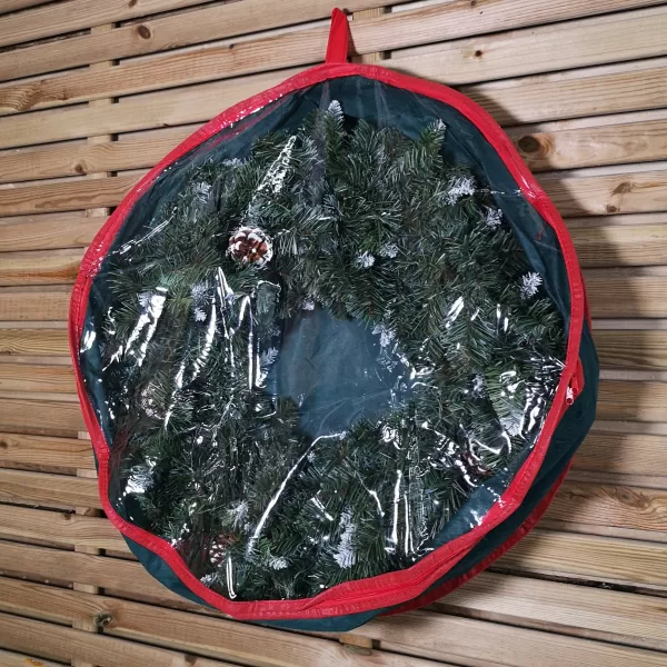 Image of 65cm Green Christmas Wreath Decoration Storage Bag with Zip and Carry Handle