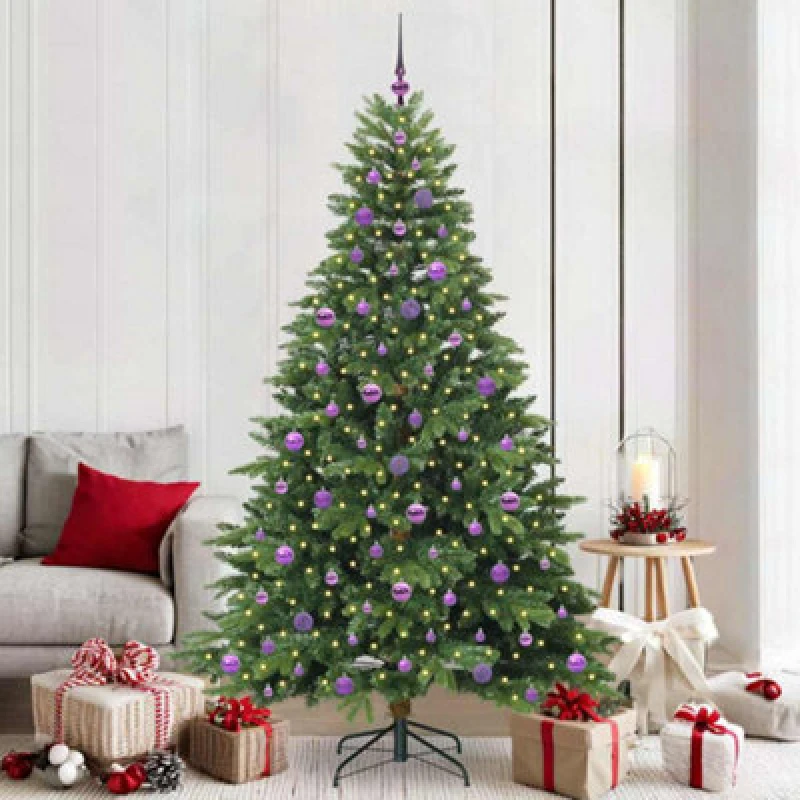 Image of vidaXL Artificial Christmas Tree with 300 LEDs, Lilac Balls Green 210 x 132cm PE and PVC, Green 3397568
