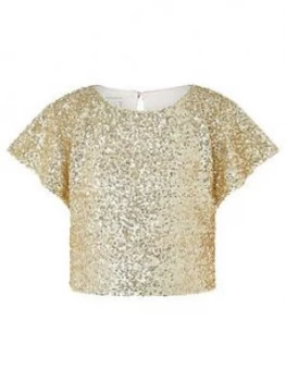 Image of Monsoon Girls Dawn Sequin Flutter Top - Gold