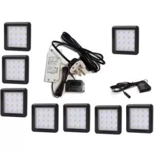 Image of Square 1.5W Black - LED Light Kit Under Cabinet Shelf Cupboard - Light Colour Natural - Lights 8