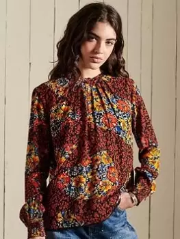 Image of Superdry Mixed Floral Blouse - Black, Size 14, Women