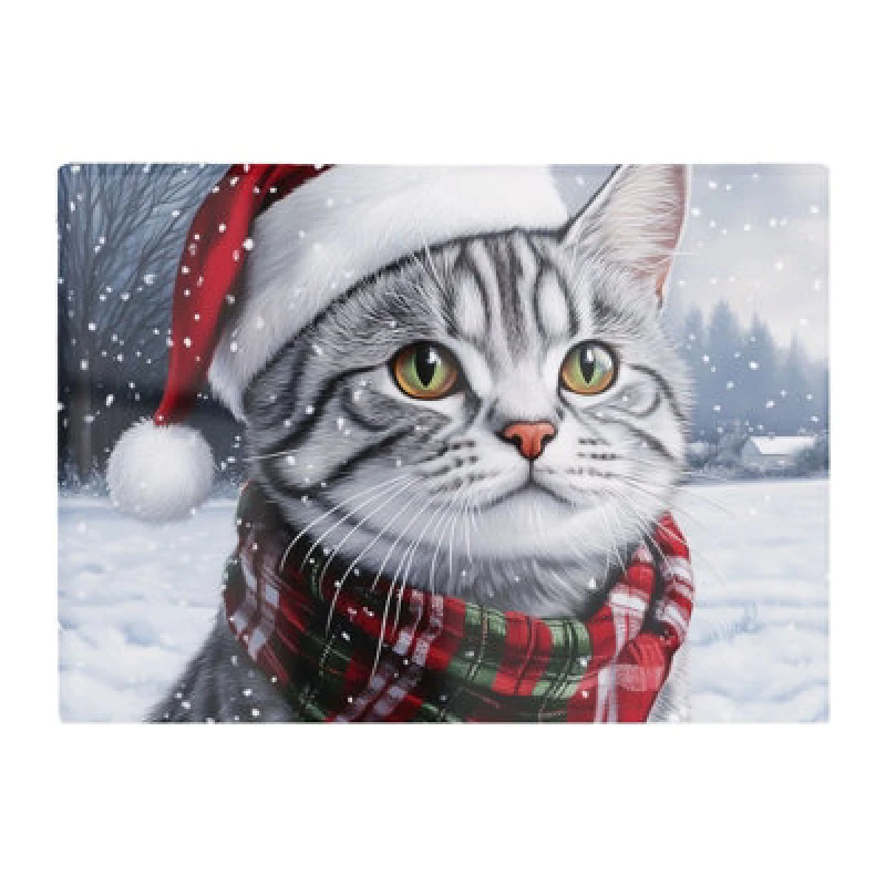 Image of Warren Reed Designer Christmas Silver Tabby Glass Chopping Board